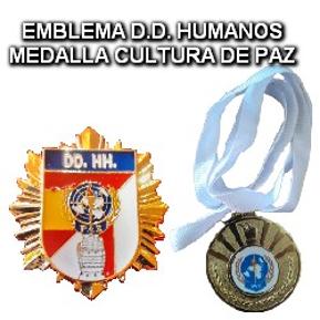 EMBLEMA DDHH Y  MEDALLA CULTURA DE PAZ